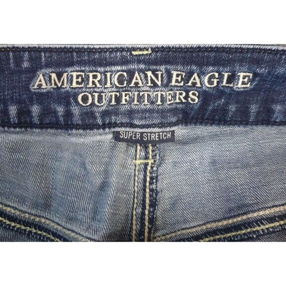 American Eagle Womens Jeans 12 Long Blue Super Stretch Denim Mid Rise AEO Flex - Picture 5 of 7
